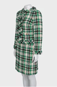Printed suit with short jacket and skirt