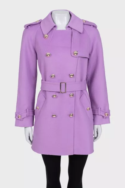 Purple double-breasted wool coat