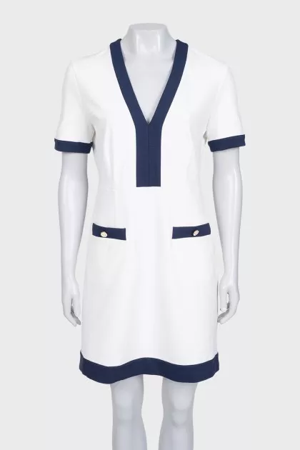White dress with blue inserts