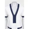 White dress with blue inserts