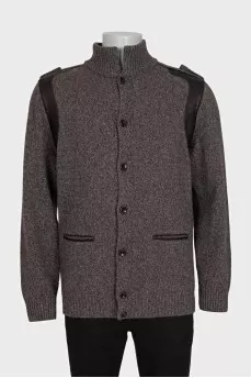 Men's cashmere cardigan with leather elements