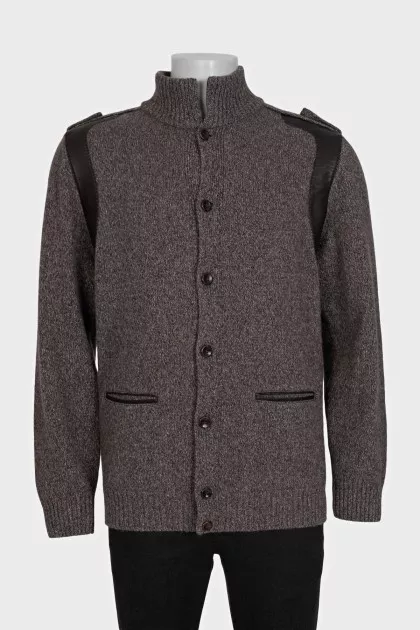 Men's cashmere cardigan with leather elements