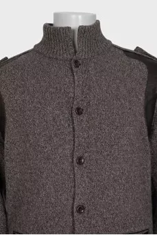 Men's cashmere cardigan with leather elements