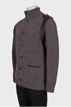 Men's cashmere cardigan with leather elements