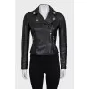 Black leather jacket with perforated sleeves