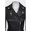 Black leather jacket with perforated sleeves