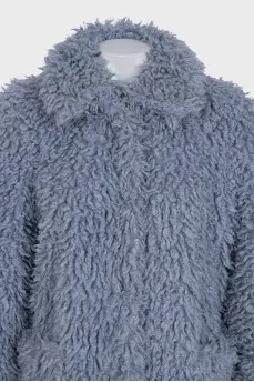 Straight-cut fur coat with buttons
