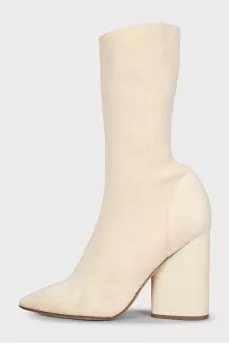 Beige textile ankle boots