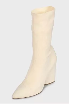 Beige textile ankle boots