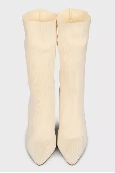 Beige textile ankle boots