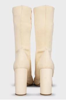 Beige textile ankle boots