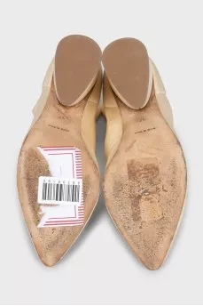 Beige textile ankle boots