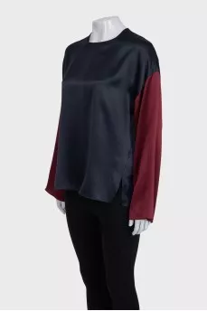 Silk jumper with red sleeves