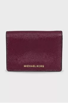 Leather wallet with a button and a brand logo