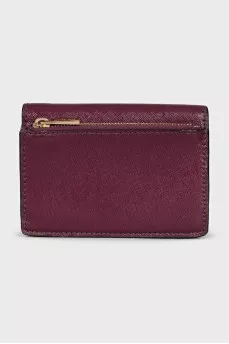 Leather wallet with a button and a brand logo