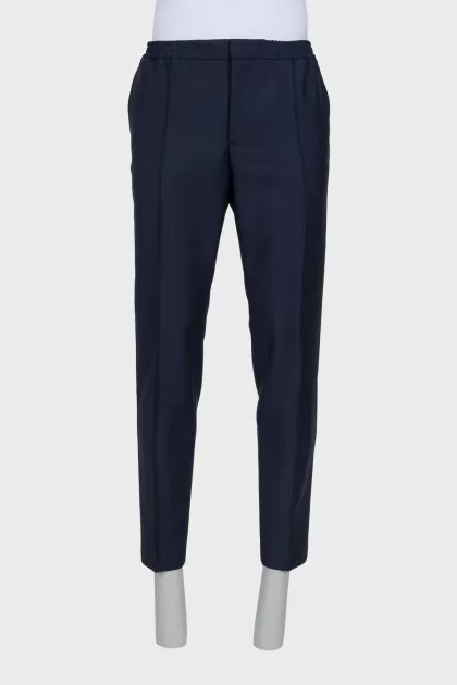 Men's wool trousers with zip and drawstrings