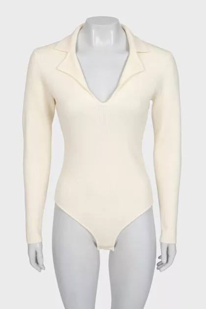 Beige wool pullover bodysuit