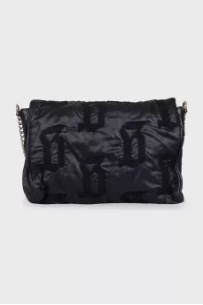 Black shoulder bag with signature embroidery