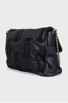 Black shoulder bag with signature embroidery