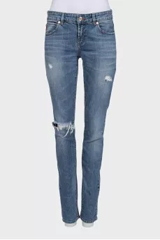 Blue low-rise ripped jeans