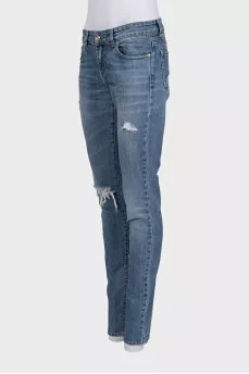 Blue low-rise ripped jeans