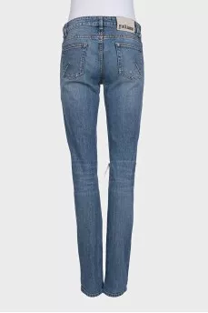 Blue low-rise ripped jeans