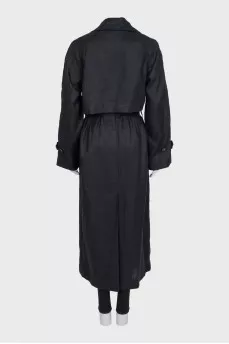 Black double-breasted linen trench coat