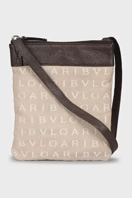 Brown crossbody with signature embroidery