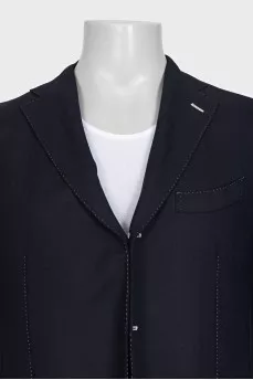 Men's dark blue blazer with seam accents