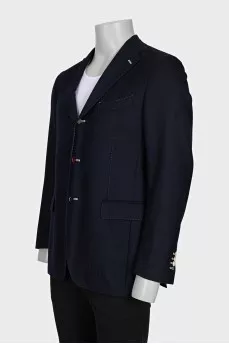Men's dark blue blazer with seam accents