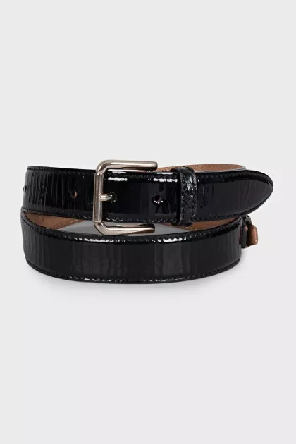 Patent leather belt with silver buckle