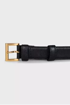 Textured leather belt with gold buckle