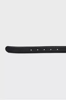 Textured leather belt with gold buckle