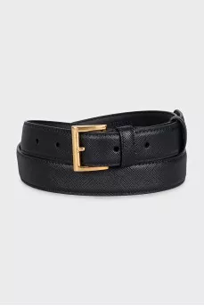 Textured leather belt with gold buckle