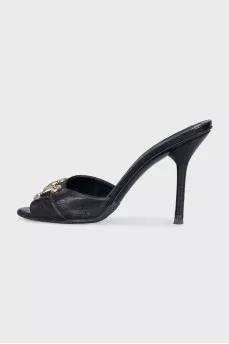 Black leather mules with buckles