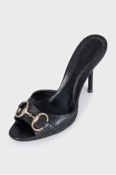 Black leather mules with buckles