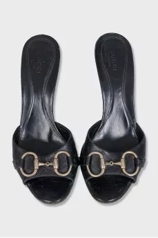 Black leather mules with buckles