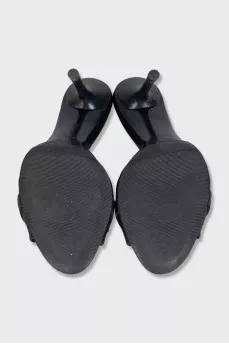 Black leather mules with buckles