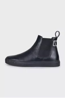 Men's black boots with brand logo