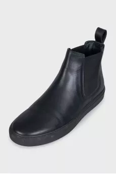 Men's black boots with brand logo