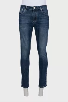 Men's blue straight-leg jeans with buttons