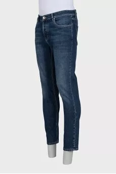 Men's blue straight-leg jeans with buttons