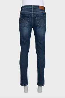 Men's blue straight-leg jeans with buttons