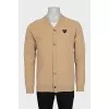 Men's beige cardigan with a patch
