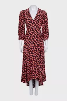 Black printed wrap dress