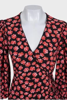 Black printed wrap dress