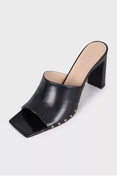 Black mules with gold rhinestones