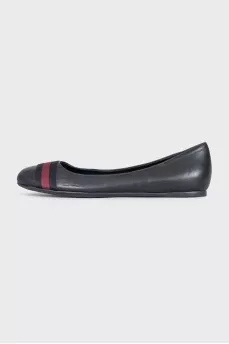 Black leather ballet flats with decoration