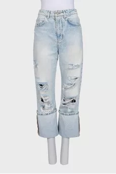 Blue ripped boyfriend fit jeans