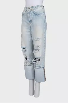 Blue ripped boyfriend fit jeans